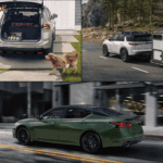 collage of three 2026 Nissan models: Altima, Rogue, and Pathfinder