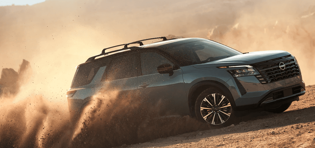 2026 Nissan Pathfinder being driven through the desert