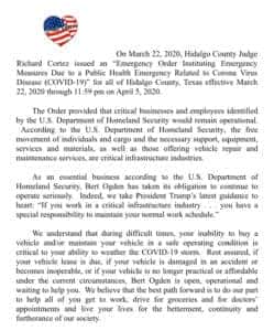 Press Release Bert Ogden Essential Business Statement Hidalgo County Bert Ogden Auto Group
