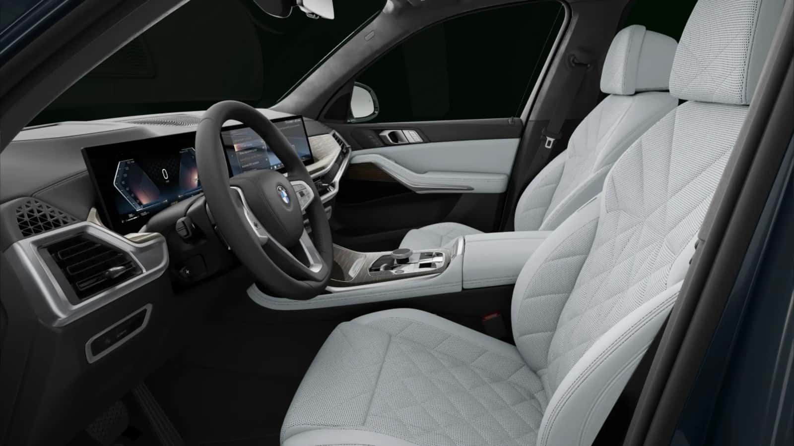 BMW X7 dashboard and front cabin with light upholstery