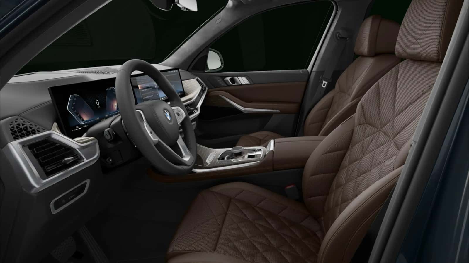 BMW X7 interior with brown leather and quilted seats