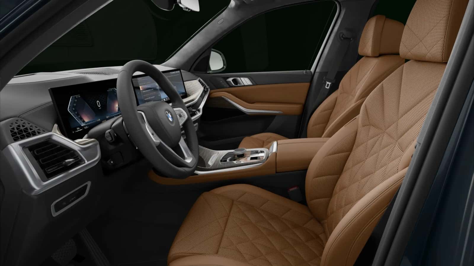 BMW X7 brown leather front seats detail