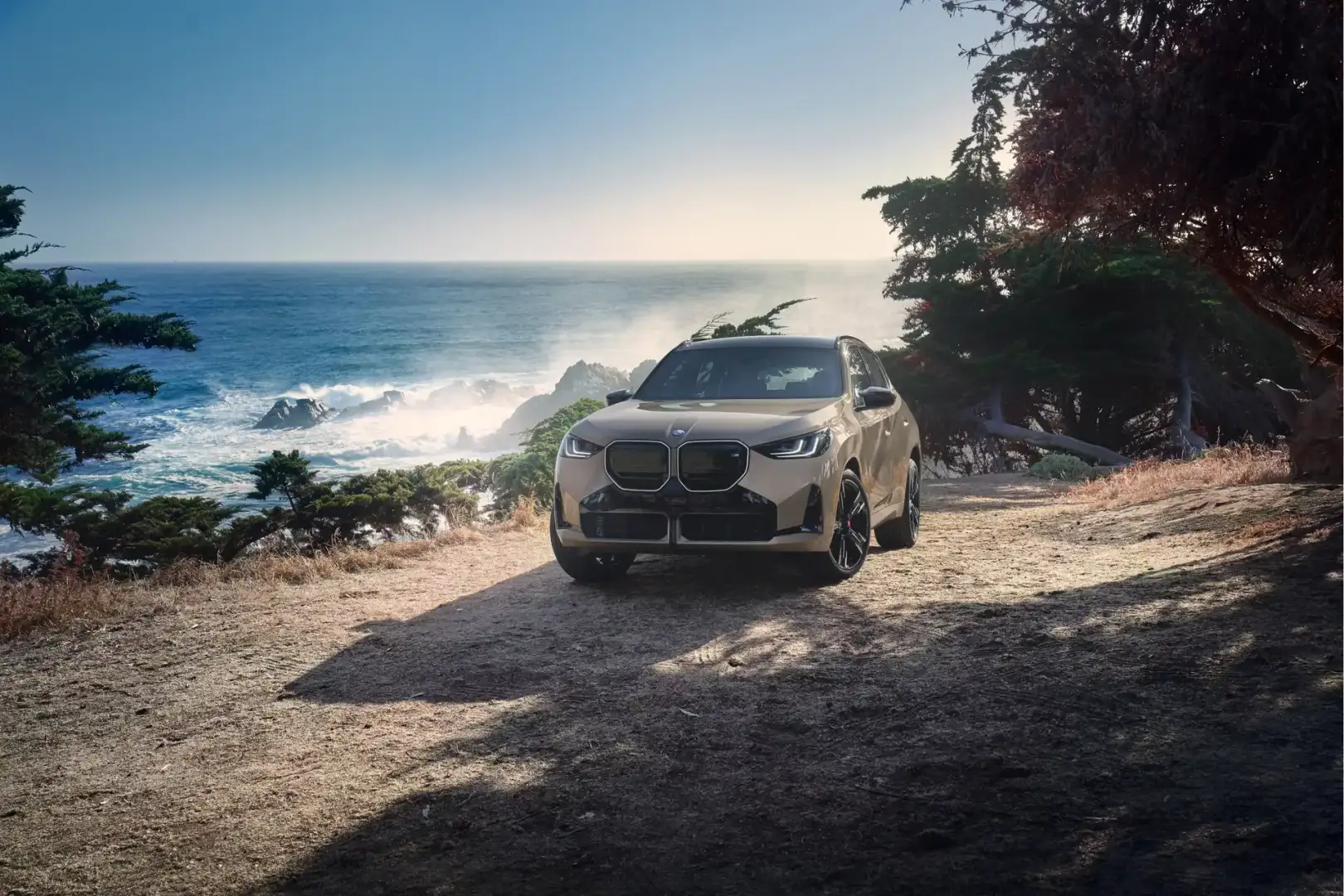 A BMW X3 parked on a coastal bluff above the ocean, the kind of drive the Emerald Coast is made for