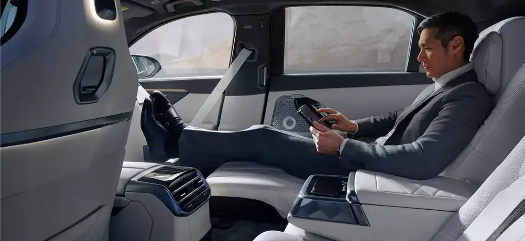 Second row of the BMW 7 Series used as a mobile office