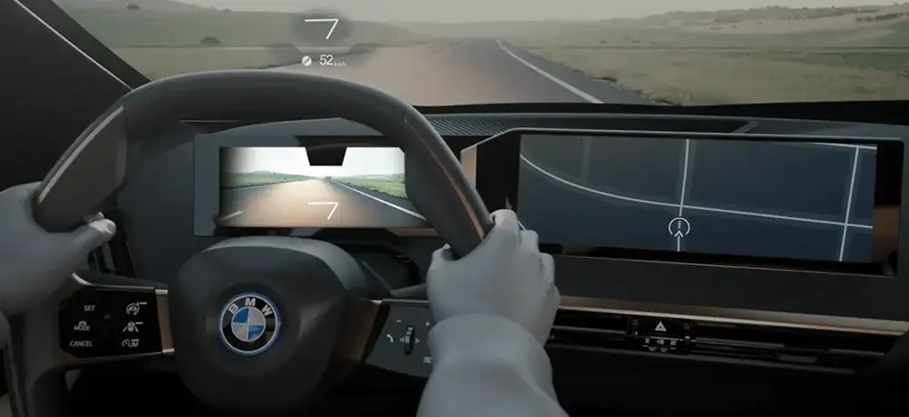 BMW Head-up Display projecting navigation information onto the windshield of the 2027 BMW X1