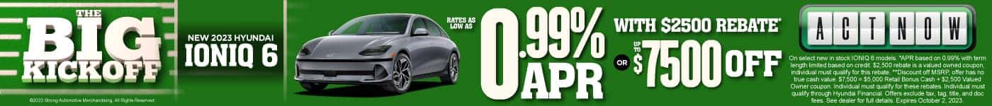 New 2023 Hyundai Ioniq 6 rates as low as 0.99% apr with $7500 rebate off | act now