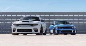 2023 Dodge Charger models lined up in white and blue
