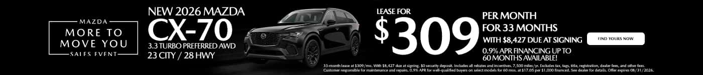 Mazda CX-70 August 2026 Offers