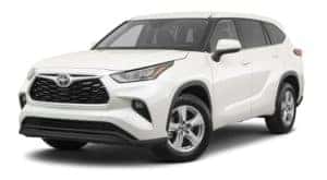 A white 2020 Toyota Highlander is facing left.