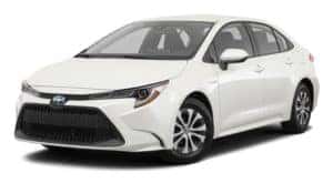 A white 2021 Toyota Corolla is angled left.