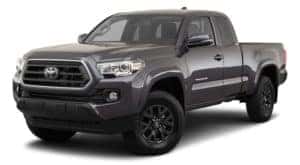 A dark grey 2021 Toyota Tacoma is angled left.