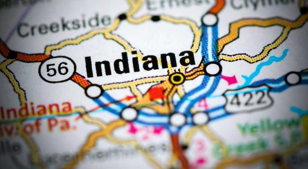 A close up shows a road map that includes your Indiana County Toyota dealer.