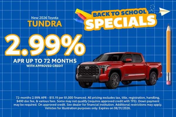 2.99% APR for up to 72 Months *Available with Approved Credit with TFS