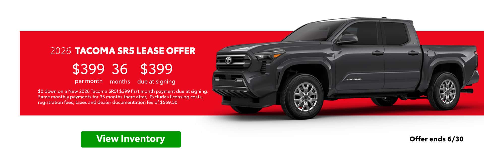 2026 TOYOTA TACOMA SR5 LEASE SPECIAL