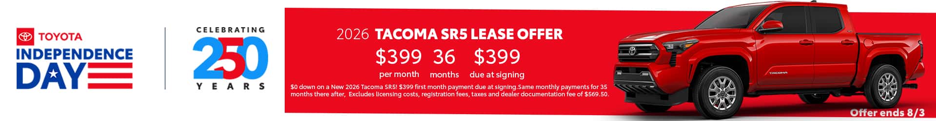 2026 TOYOTA TACOMA SPECIAL LEASE OFFER