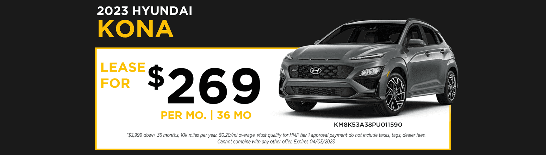 Lease for $269/Month the 2023 Hyundai Kona