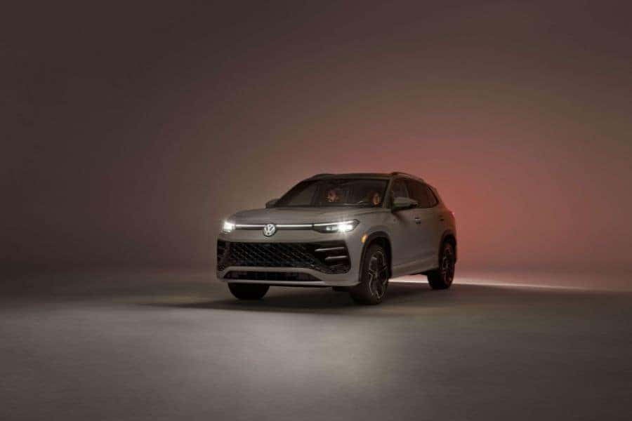White 2025 VW Tiguan in dark area