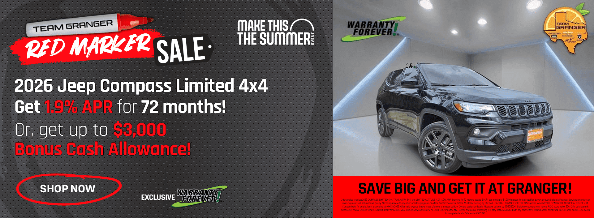 Granger CDJR - Red Marker Sale - 2026 Jeep Compass Special APR Offer