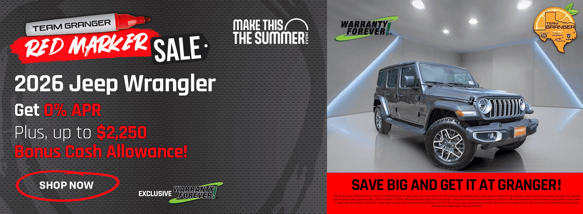 Granger CDJR - Red Marker Sale - 2026 Jeep Wrangler Zero Percent APR