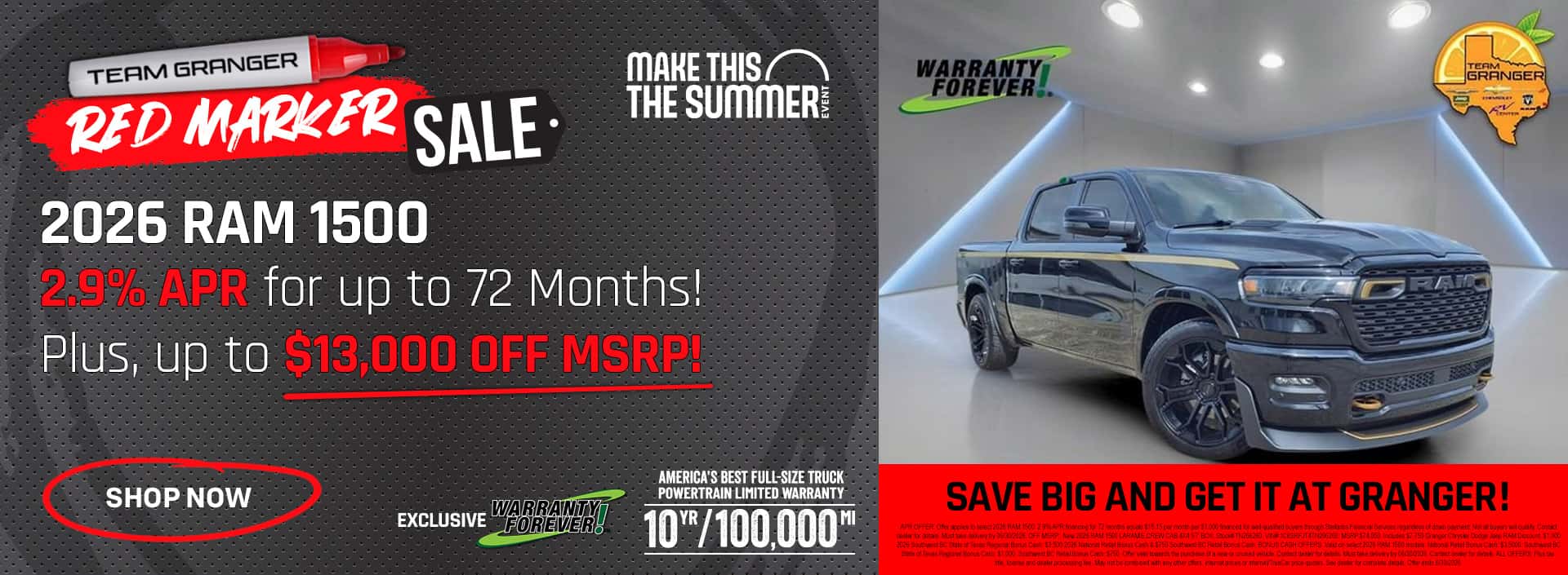 Granger CDJR - 2026 RAM 1500 Red Marker Sale Offer