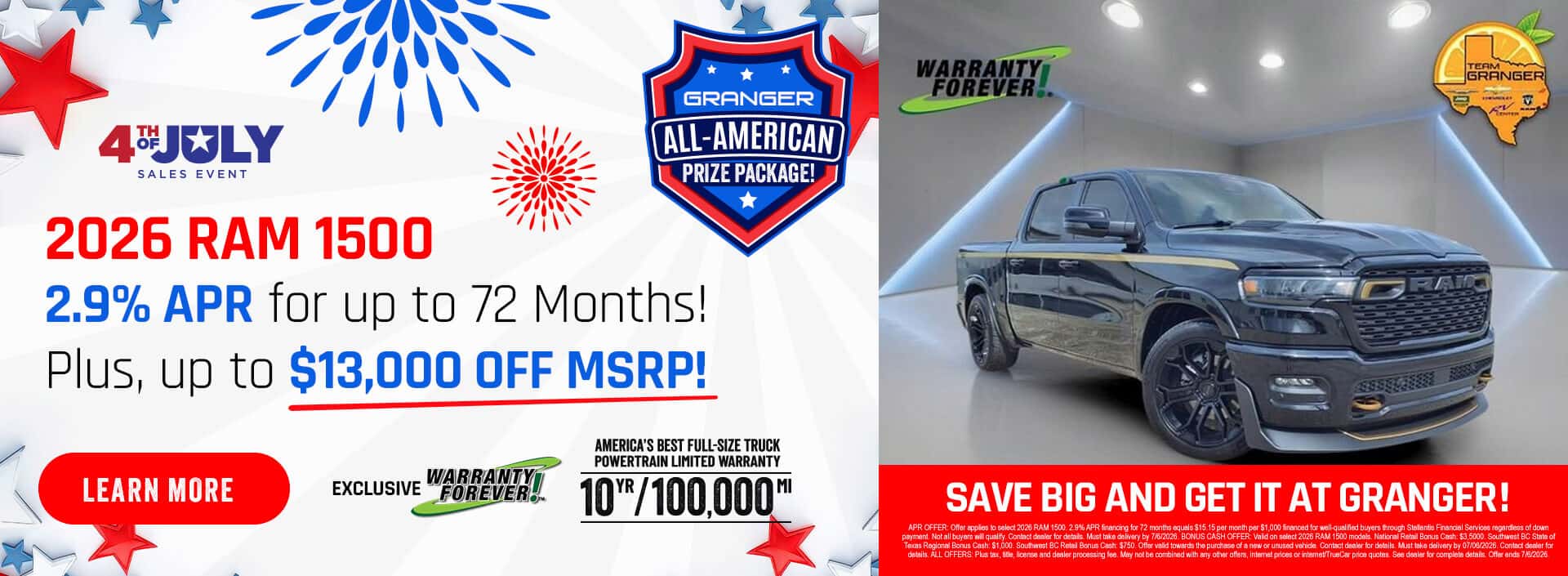 Granger CDJR 4th of July Sales Event - 2026 RAM 1500 Offers