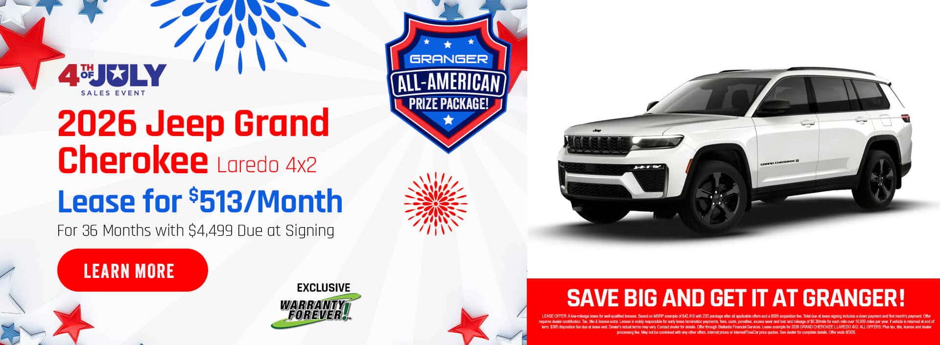 Granger CDJR 4th of July Sales Event - 2026 Jeep Grand Cherokee Laredo Lease Offer