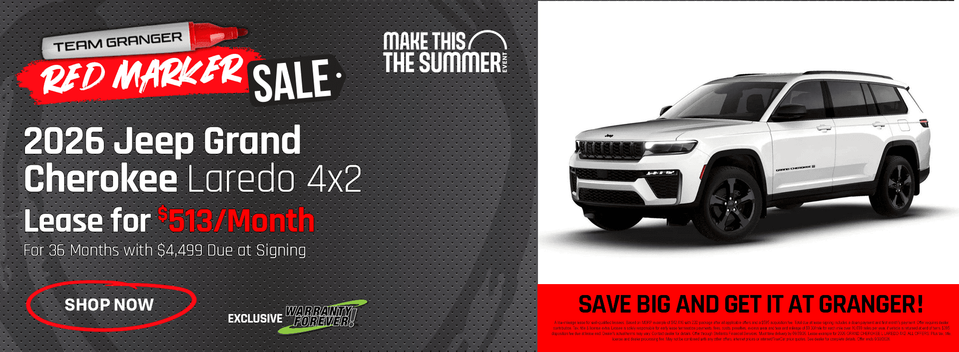 Granger CDJR - Red Marker Sale - 2026 Jeep Grand Cherokee Laredo Lease