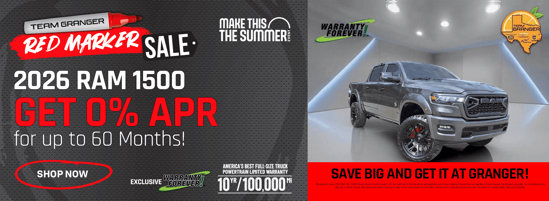 Granger CDJR - Red Marker Sale - 2026 RAM 1500 Zero Percent APR
