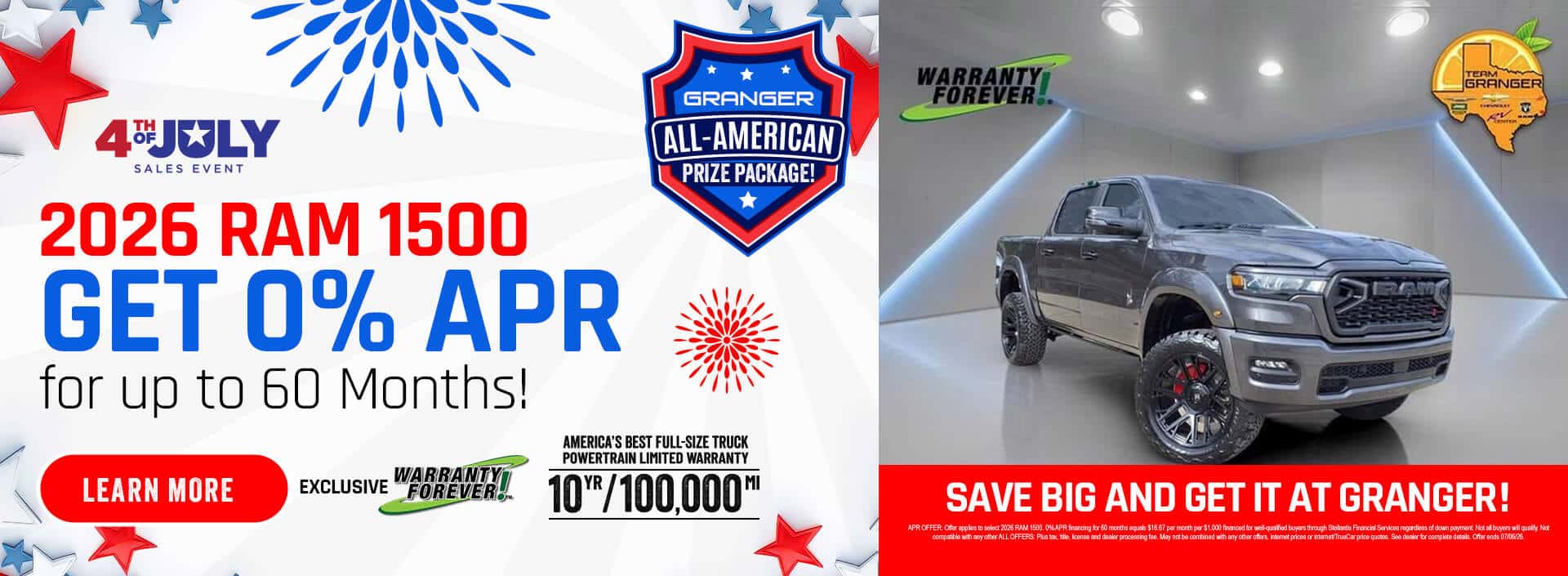 Granger CDJR 4th of July Sales Event - 2026 RAM 1500 Special APR Offer
