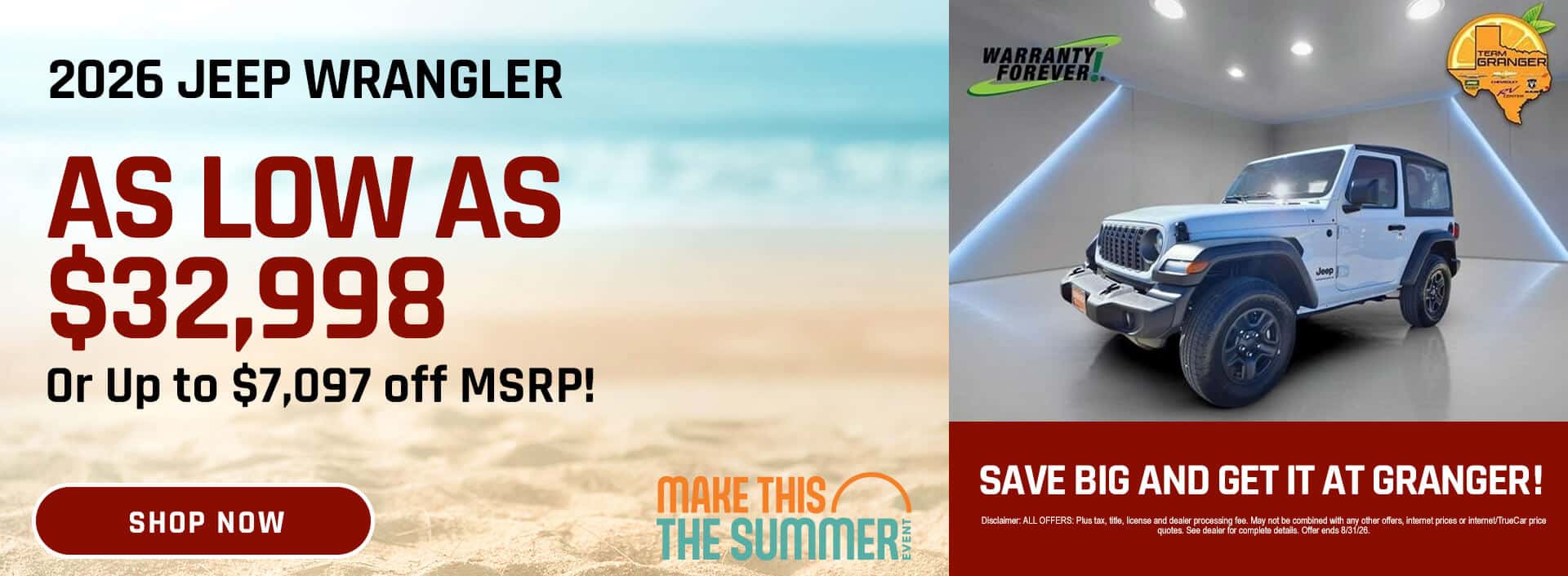 Granger CDJR - 2026 Jeep Wrangler August MSRP Offer