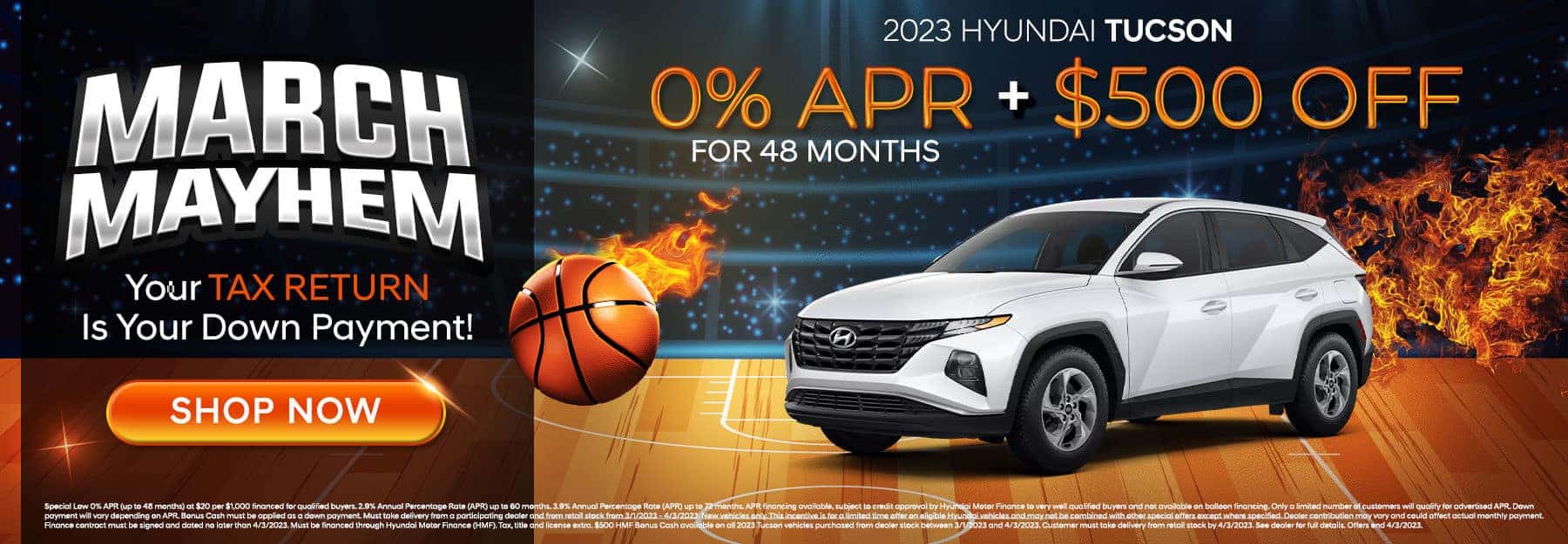 0% APR for 48 months + $500 off 2023 Hyundai Tucson