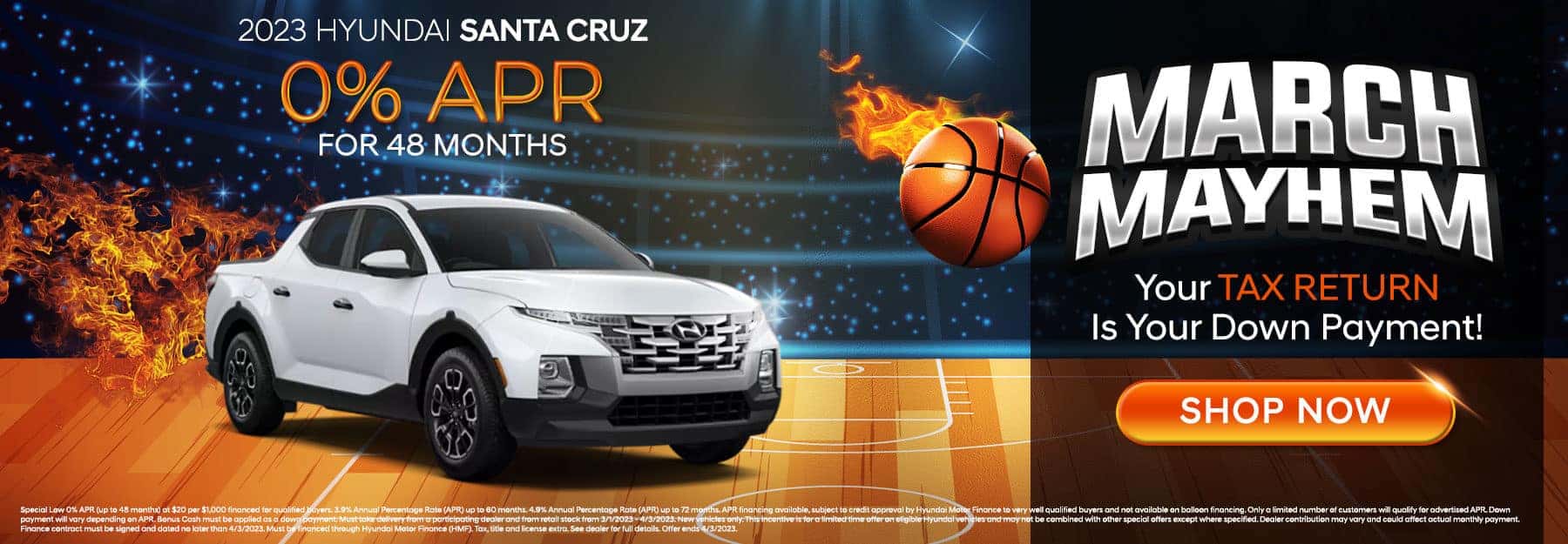 0% APR for 48 months on 2023 Hyundai Santa Cruz