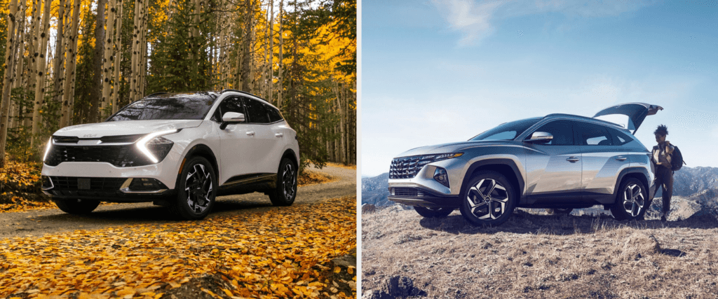 White Kia Sportage vs. silver Hyundai Tucson
