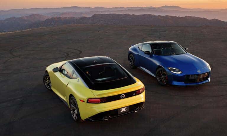 Two 2023 Nissan Zs parked in the mountains