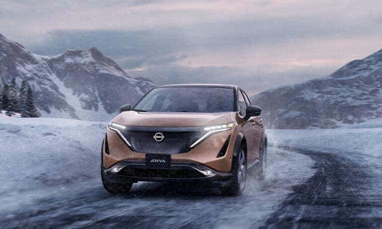 2023 Nissan ARIYA driving on icy roads