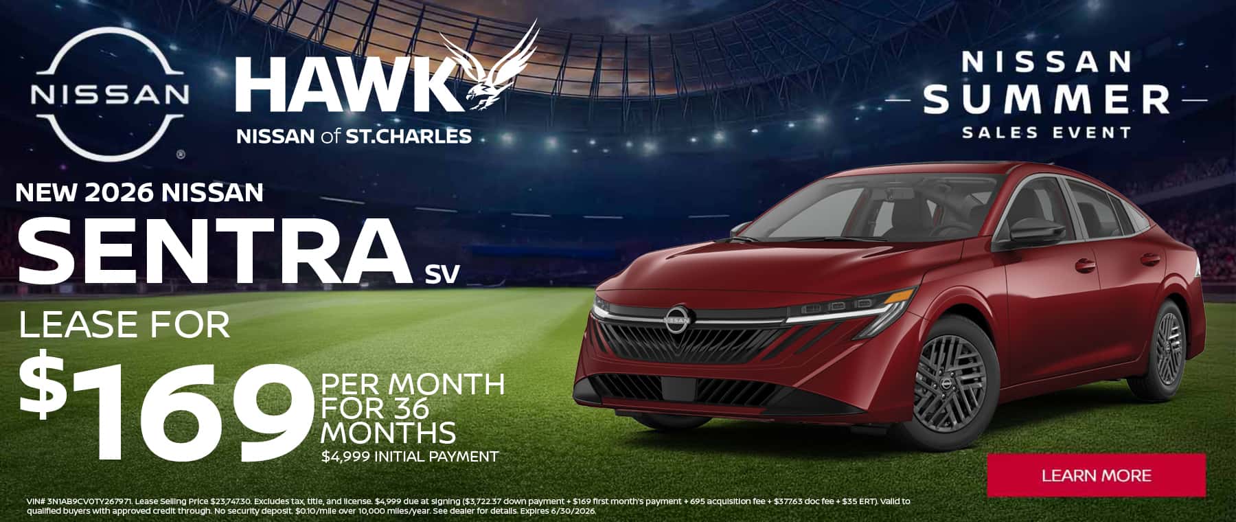 Lease a New 2026 Nissan Sentra for $169/mo. for 36 months
