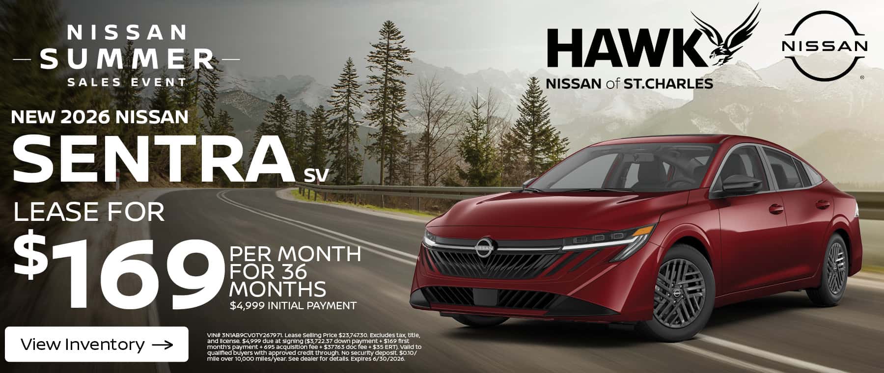Lease a New 2026 Nissan Sentra for $169/mo. for 36 months