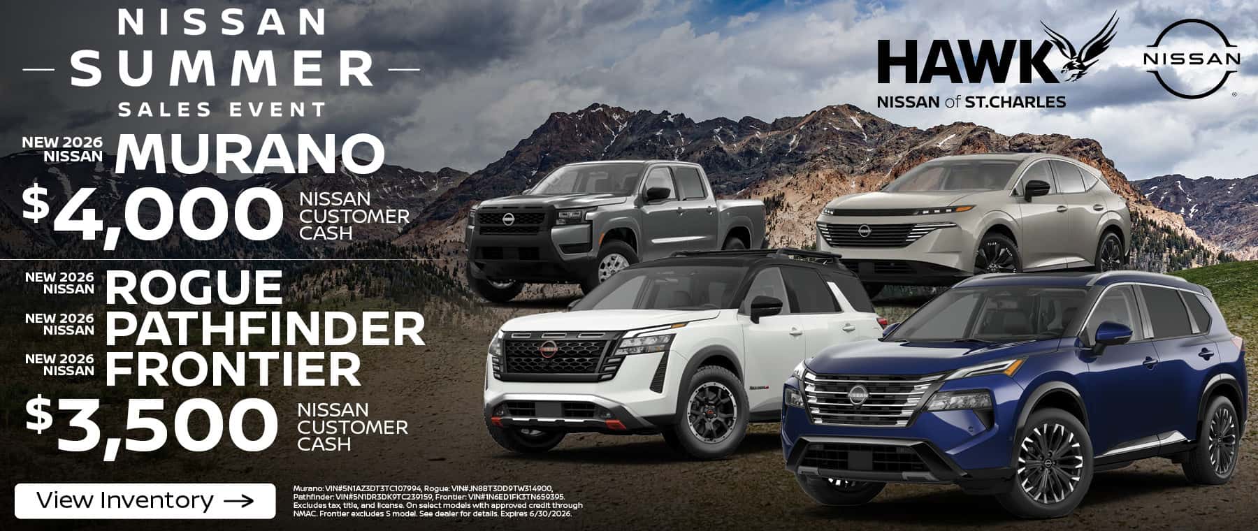 New 2026 Nissan Rogue/Pathfinder/Frontier/Murano OFF Offer