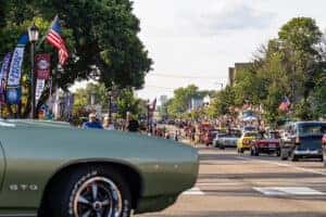 Green car at car cruise