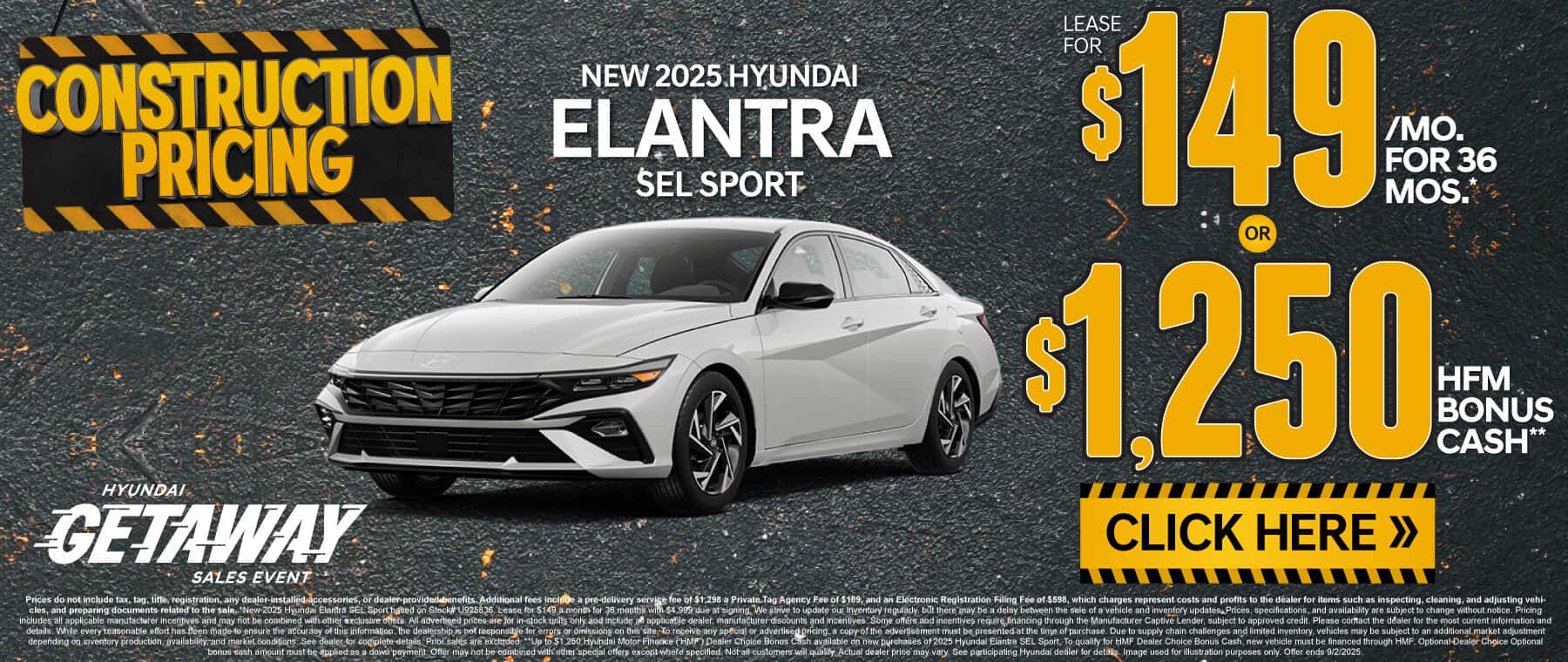New 2025 Hyundai Elantra SEL Sport Lease for $149 a month for 36 Months* or $1,250 HFM Bonus Cash**