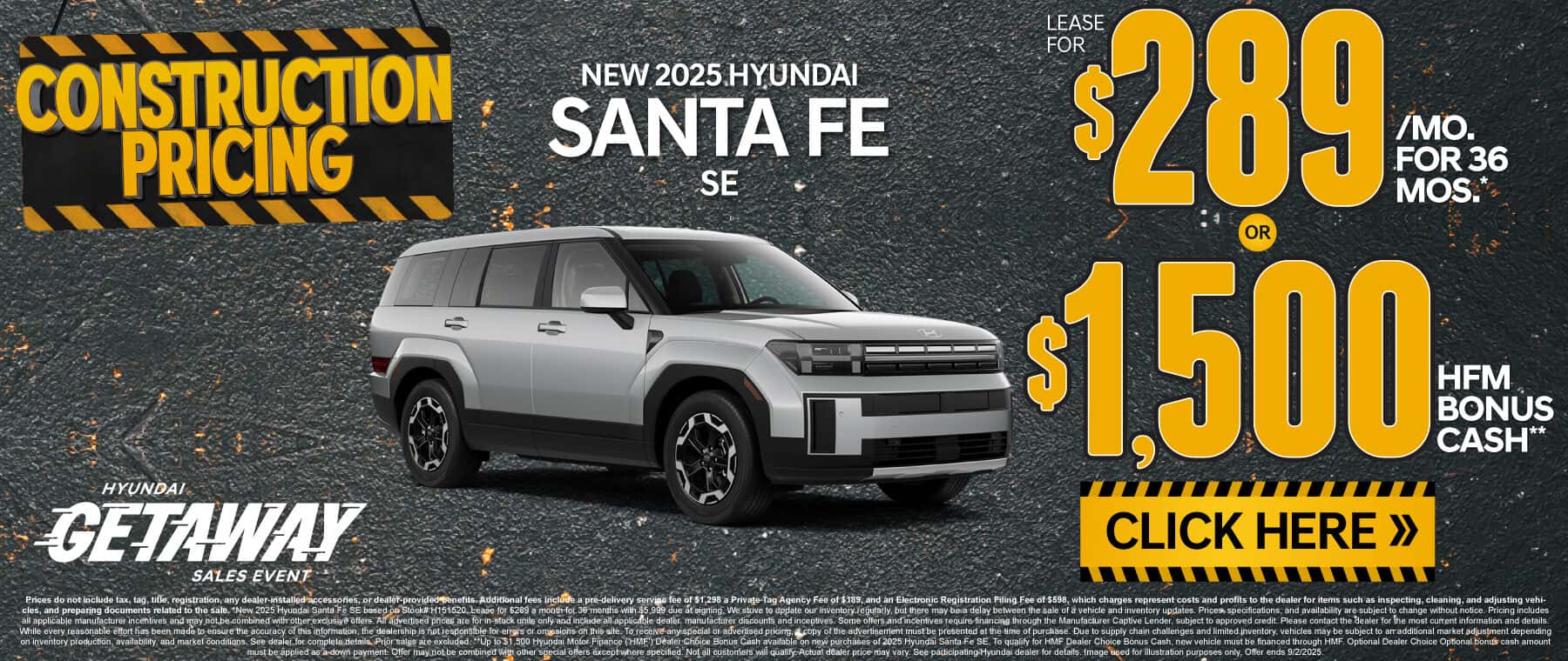 New 2025 Hyundai Santa Fe SE Lease for $289 a month for 36 Months* or $1,500 HFM Bonus Cash**