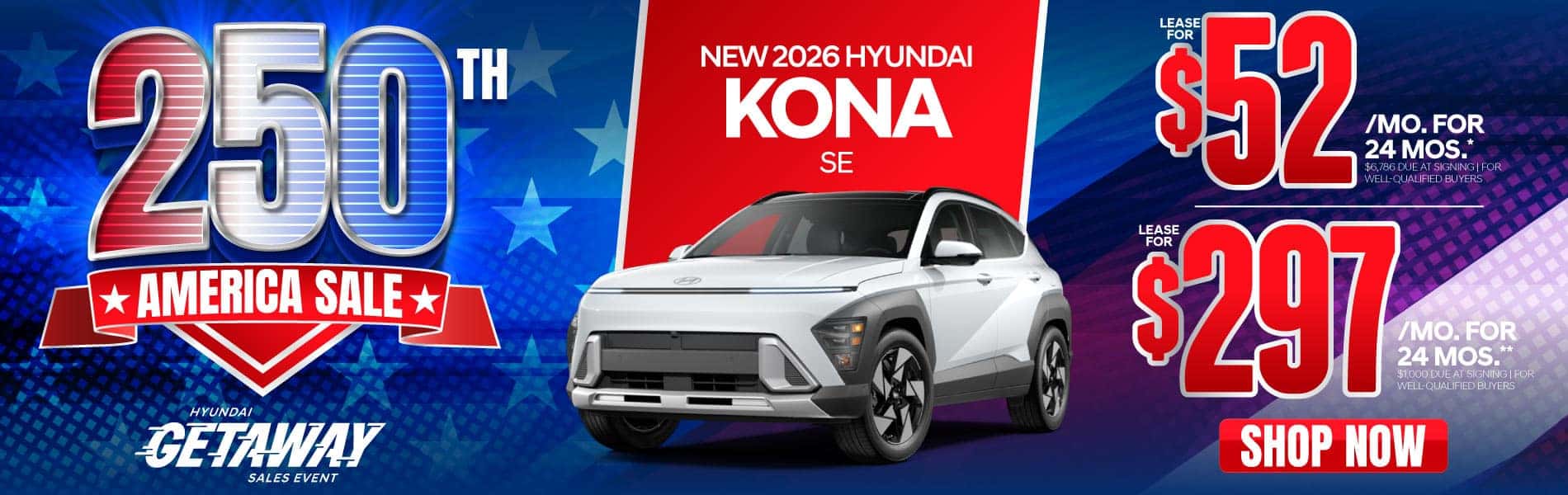 New 2026 Hyundai Kona SE "Lease for $52/Mo for 24 Months* $6,786 Due At Signing | For Well-Qualified Buyers Lease for $297/Mo for 24 Months** $1,000 Due At Signing | For Well-Qualified Buyers"