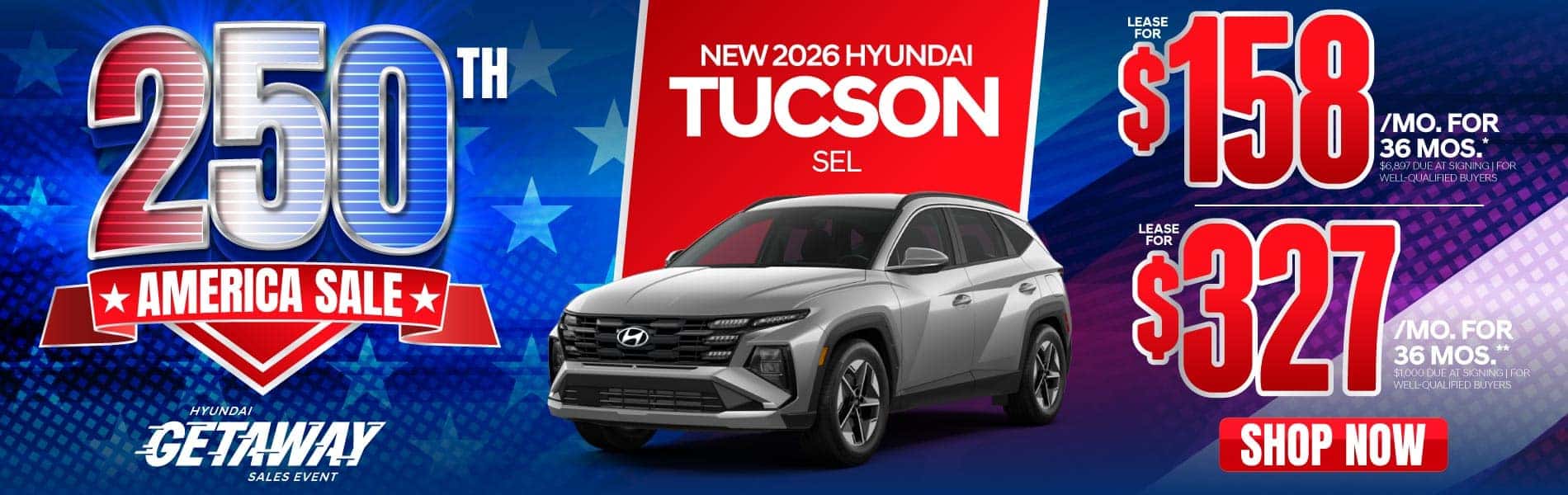 New 2026 Hyundai Tucson SEL "Lease for $158/Mo for 36 Months* $6,897 Due At Signing | For Well-Qualified Buyers Lease for $327/Mo for 36 Months** $1,000 Due At Signing | For Well-Qualified Buyers"