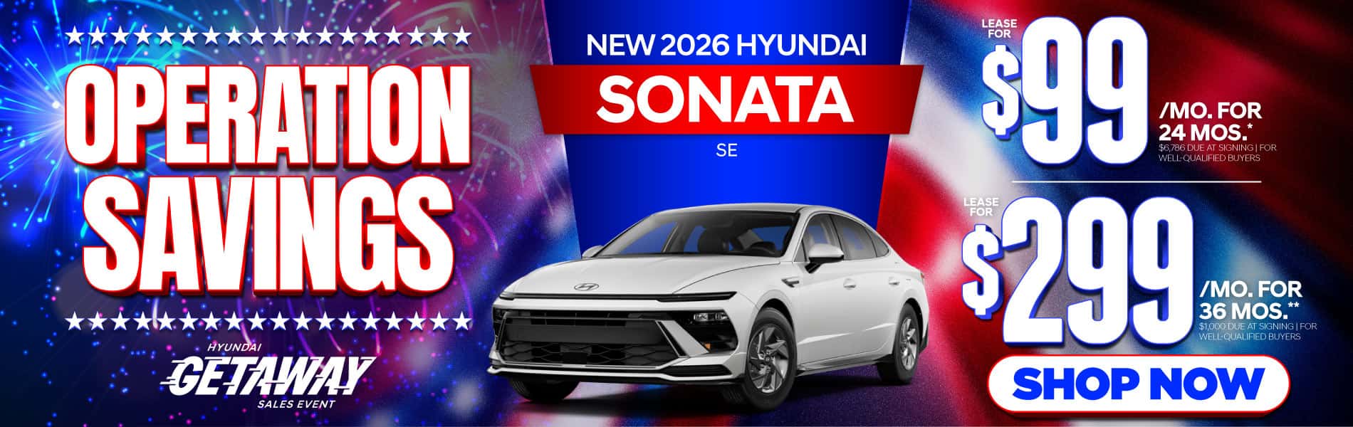 New 2026 Hyundai Sonata SE "Lease for $99/Mo for 24 Months* $6,786 Due At Signing | For Well-Qualified Buyers Lease for $299/Mo for 36 Months** $1,000 Due At Signing | For Well-Qualified Buyers"