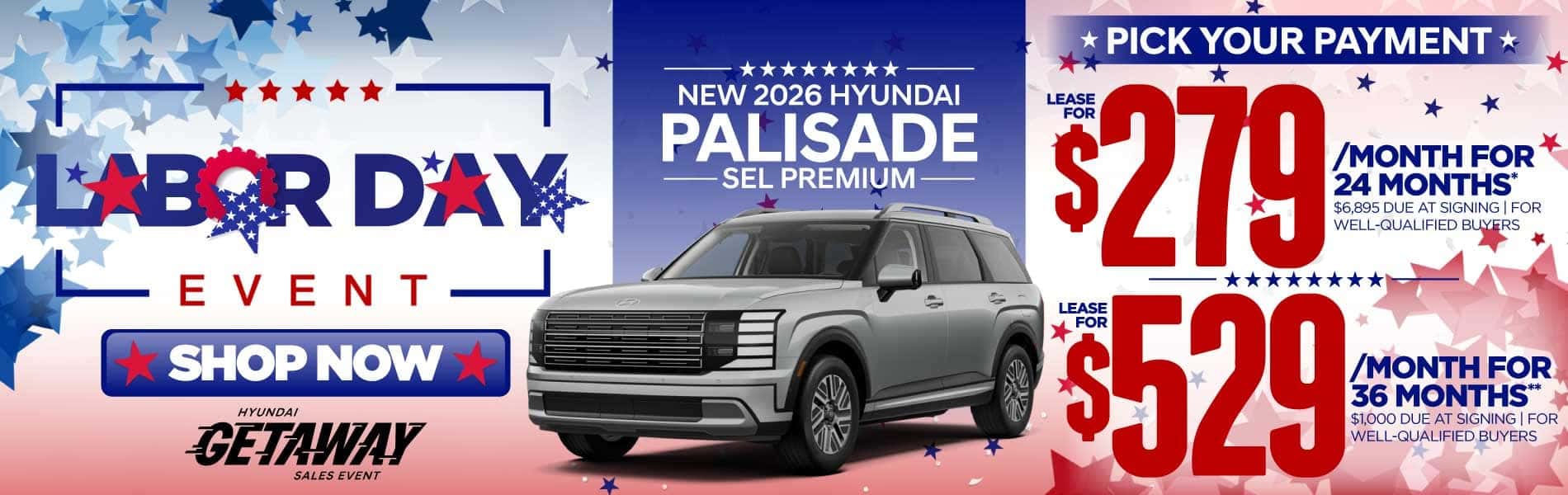 New 2026 Hyundai Palisade SEL Premium "Lease for $279/Mo for 24 Months* $6,895 Due At Signing | For Well-Qualified Buyers Lease for $529/Mo for 36 Months** $1,000 Due At Signing | For Well-Qualified Buyers"