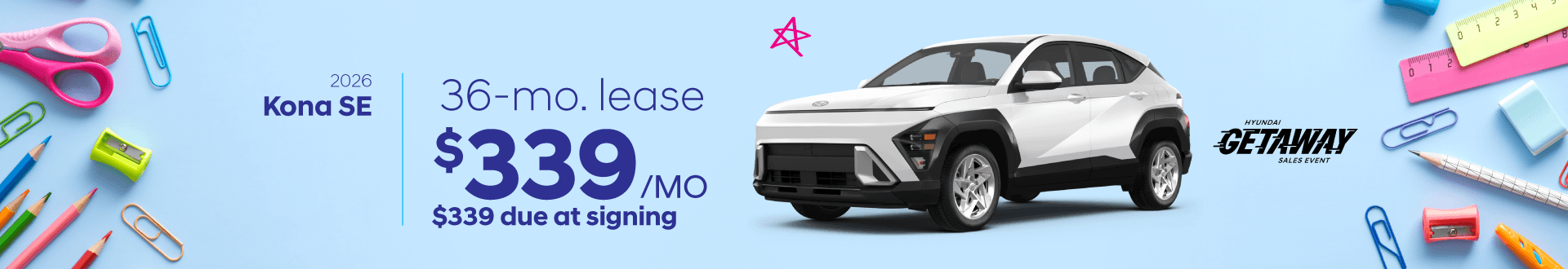 2026 Hyundai Kona SE: Lease for $339/month for 36 months*
