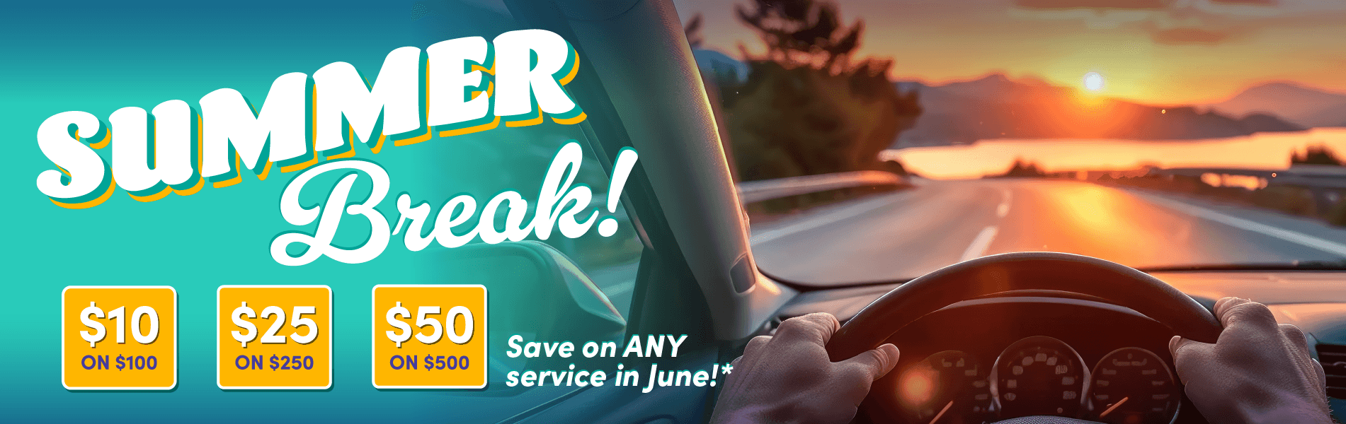 Save on any service this month: $10 off $100, $25 off $250, $50 off $500