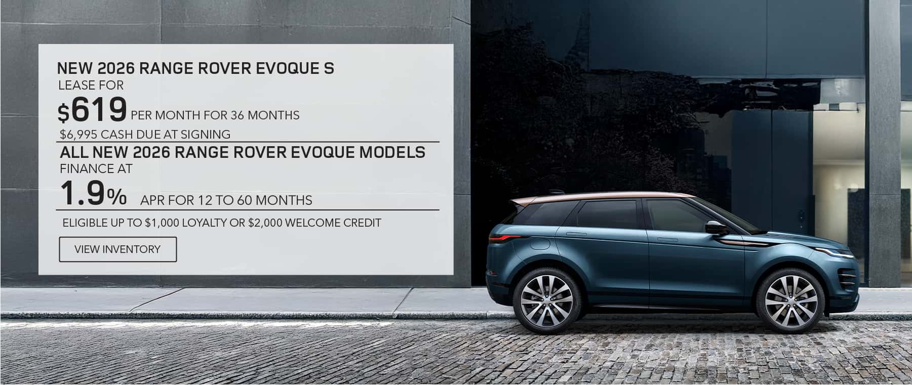 New 2026 Range Rover Evoque lease, apr, and loyalty offer for August 2026