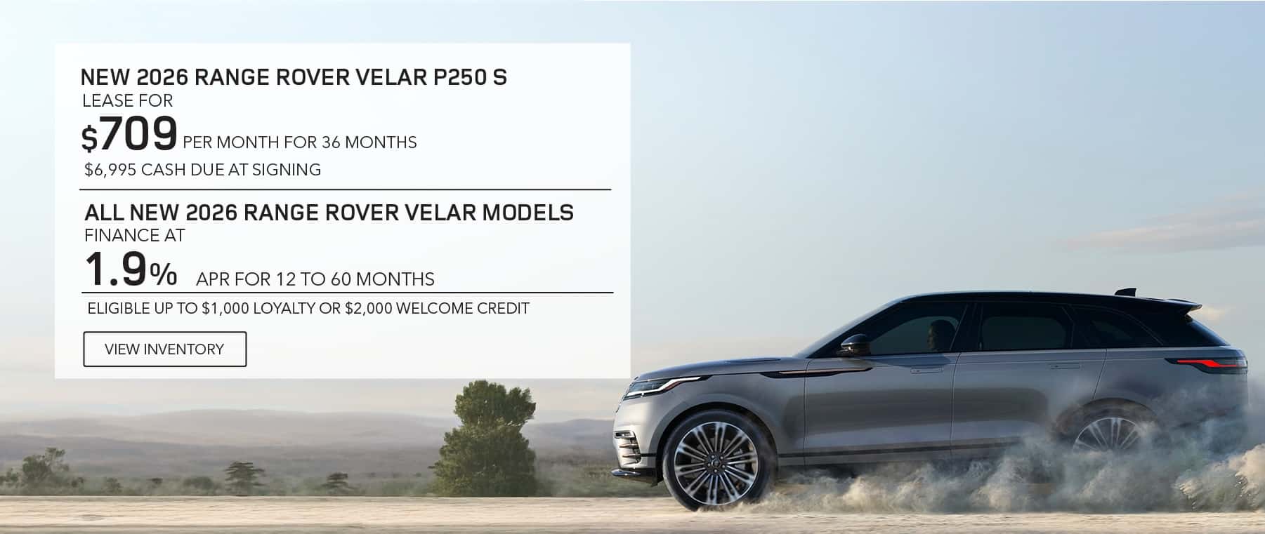 New 2026 Range Rover Velar lease, apr, and loyalty offer for August 2026