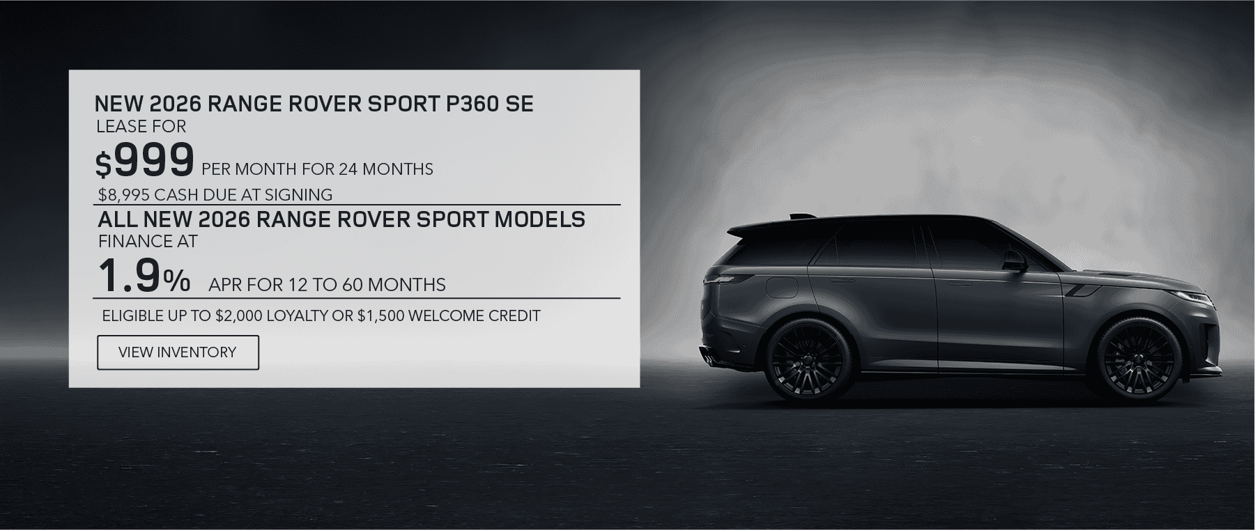 New 2026 Range Rover Sport lease, apr, and loyalty credit for September 2026